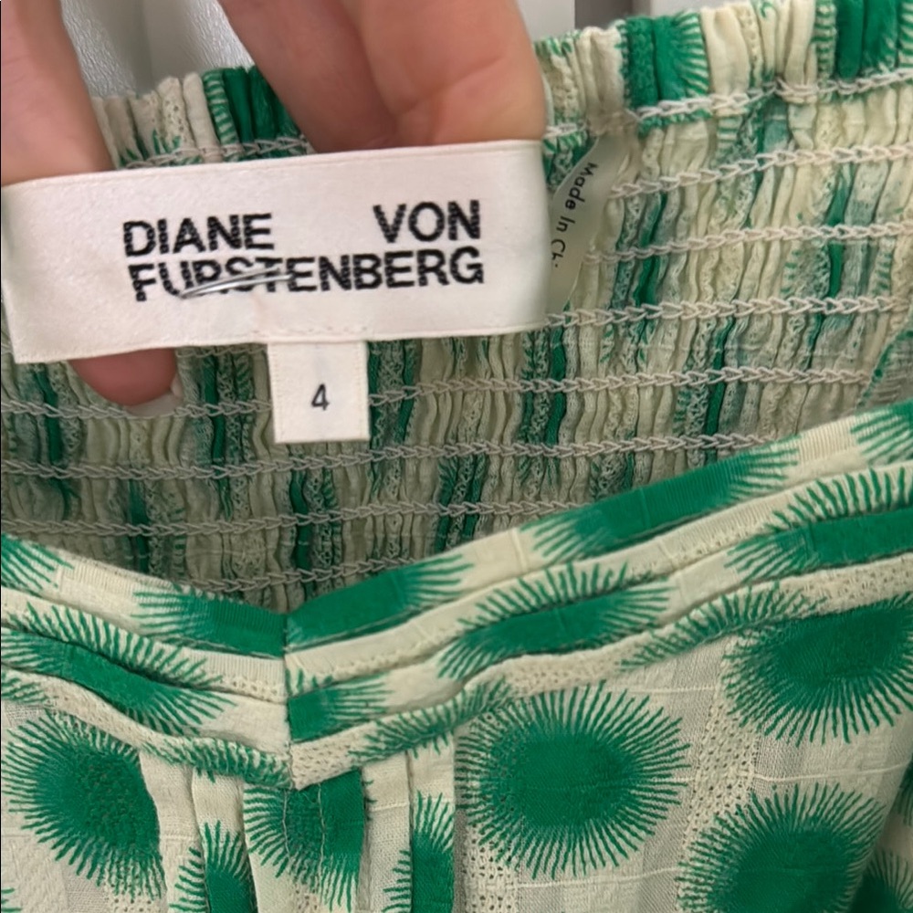 DVF- Green Patterned Ruffle Dress - Picture 3 of 5